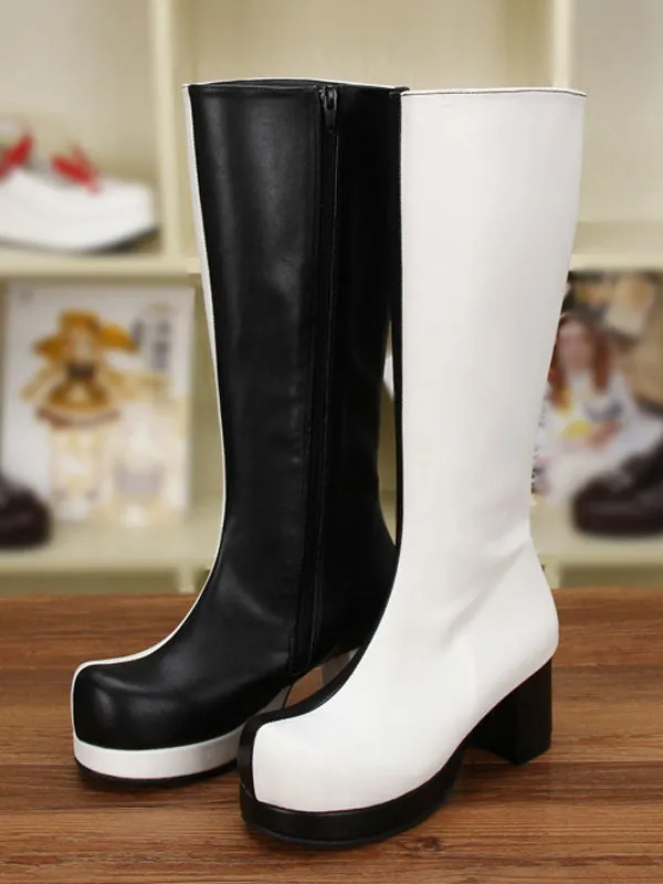 Gothic Lolita Boots Black White Patchwork Two Tone Platform Chunky Heel Lolita High Boots