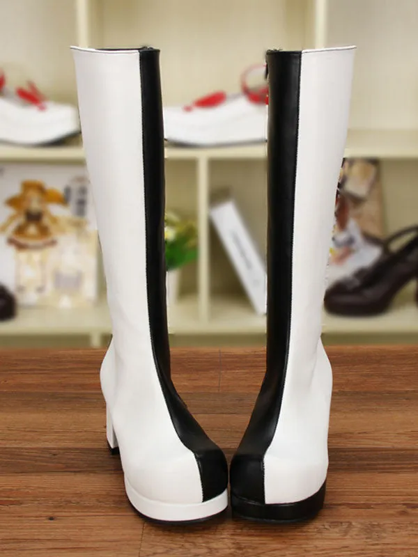 Gothic Lolita Boots Black White Patchwork Two Tone Platform Chunky Heel Lolita High Boots