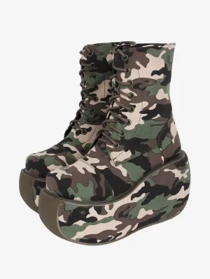 Gothic Lolita Boots Canvas Woven Grommets Round Toe As Image Lolita Footwear
