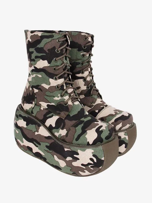 Gothic Lolita Boots Canvas Woven Grommets Round Toe As Image Lolita Footwear