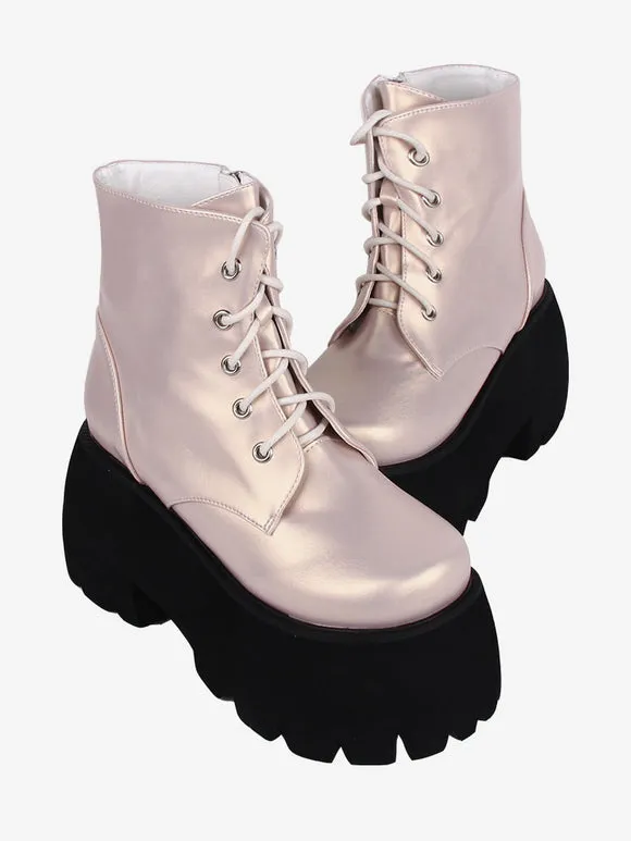 Gothic Lolita Boots Khaki Round Toe PU Leather Lolita Footwear