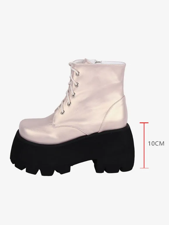 Gothic Lolita Boots Khaki Round Toe PU Leather Lolita Footwear