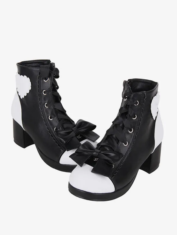 Gothic Lolita Boots PU Leather Floral Print Rivets Open Toe Black Lolita Footwear