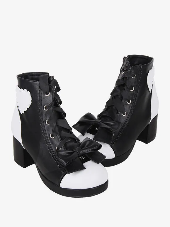 Gothic Lolita Boots PU Leather Floral Print Rivets Open Toe Black Lolita Footwear