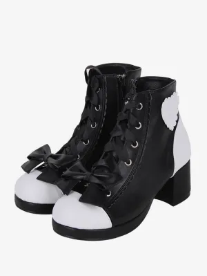 Gothic Lolita Boots PU Leather Floral Print Rivets Open Toe Black Lolita Footwear