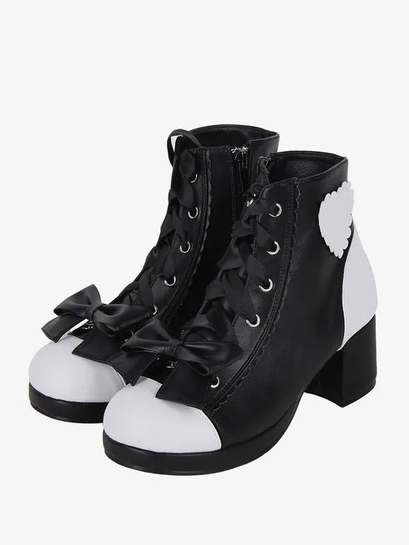 Gothic Lolita Boots PU Leather Floral Print Rivets Open Toe Black Lolita Footwear
