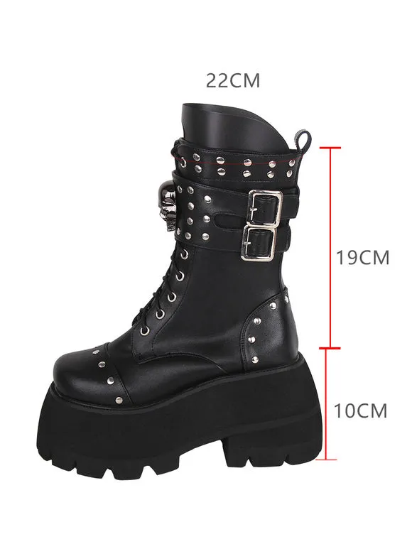 Gothic Lolita Boots PU Leather PU Round Toe Black Lolita Footwear