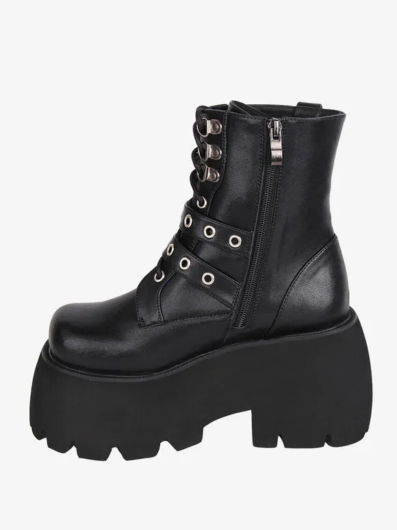Gothic Lolita Boots PU Leather PU Round Toe Black Lolita Footwear