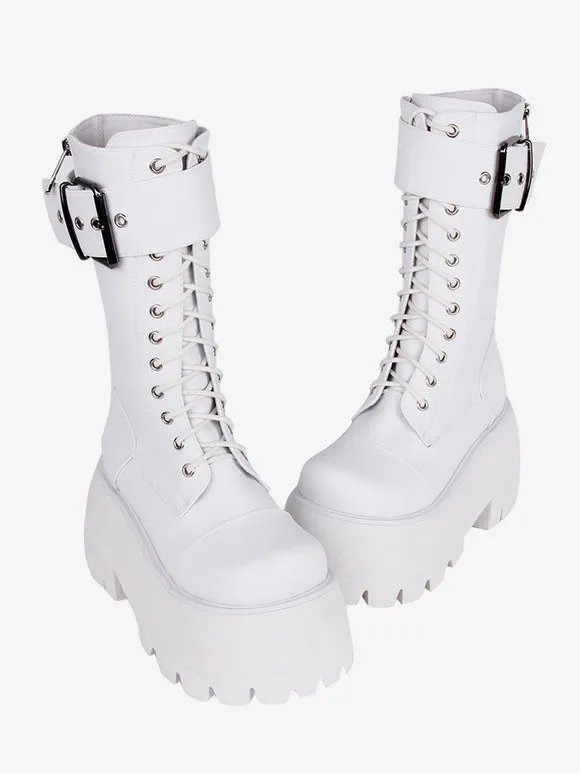 Gothic Lolita Boots PU Leather PU Round Toe Black Lolita Footwear