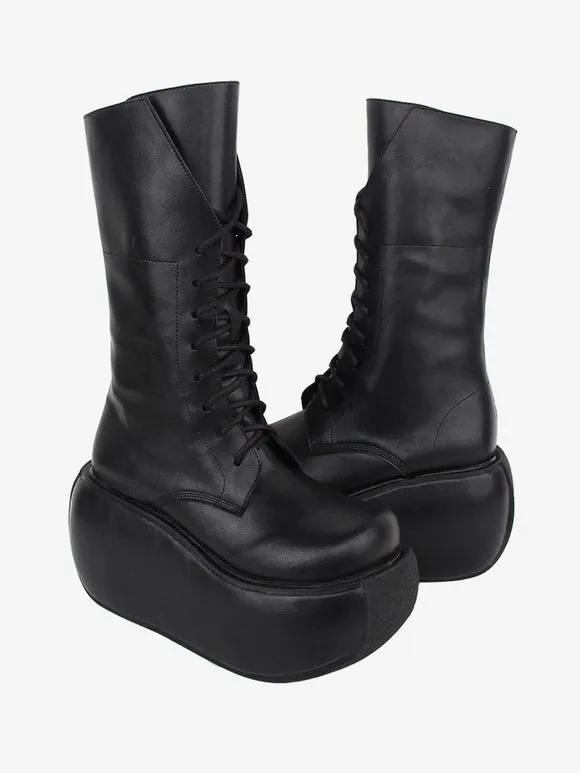 Gothic Lolita Boots PU Leather PU Round Toe Black Lolita Footwear