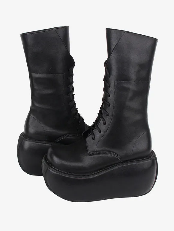 Gothic Lolita Boots PU Leather PU Round Toe Black Lolita Footwear