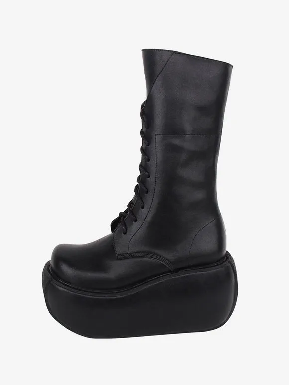 Gothic Lolita Boots PU Leather PU Round Toe Black Lolita Footwear