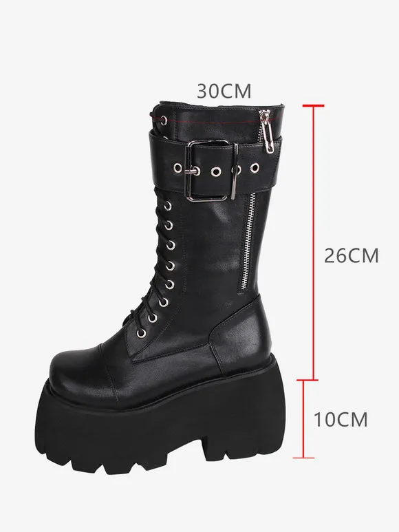Gothic Lolita Boots PU Leather PU Round Toe Black Lolita Footwear