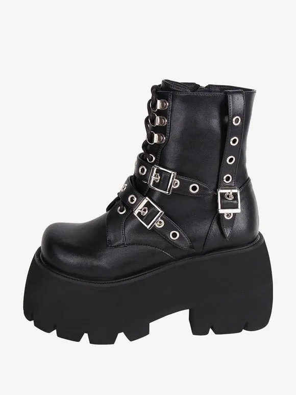 Gothic Lolita Boots PU Leather PU Round Toe Black Lolita Footwear
