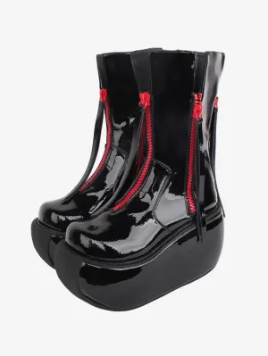 Gothic Lolita Boots PU Leather PU Round Toe Black Lolita Footwear