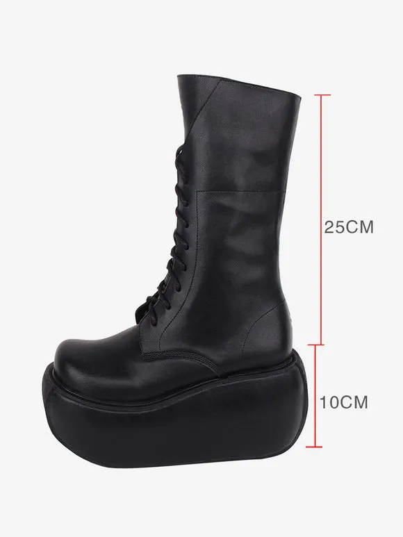 Gothic Lolita Boots PU Leather PU Round Toe Black Lolita Footwear
