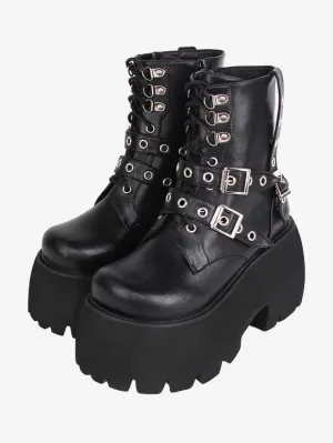 Gothic Lolita Boots PU Leather PU Round Toe Black Lolita Footwear
