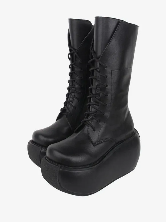 Gothic Lolita Boots PU Leather PU Round Toe Black Lolita Footwear