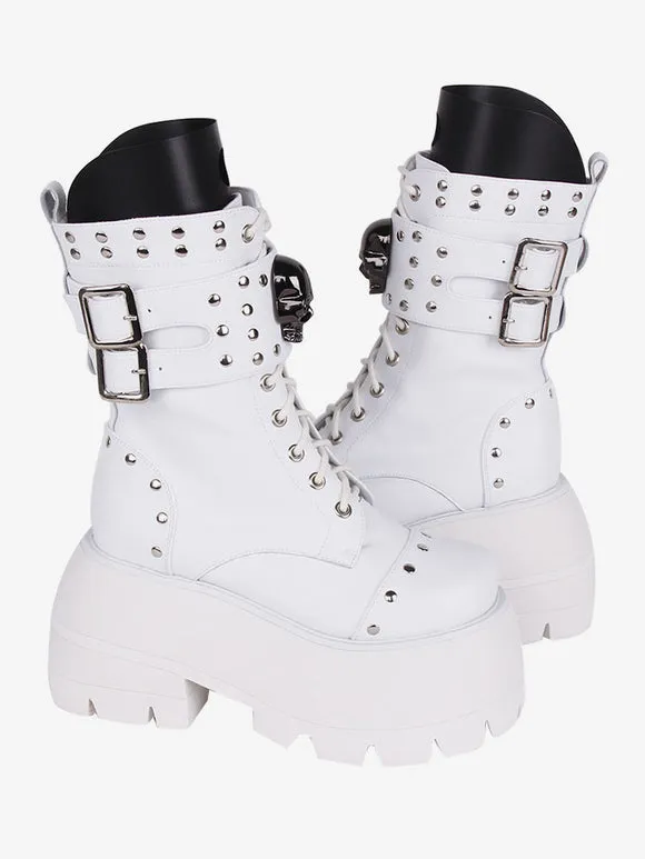 Gothic Lolita Boots PU Leather PU Round Toe Black Lolita Footwear