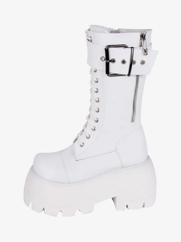 Gothic Lolita Boots PU Leather PU Round Toe Black Lolita Footwear