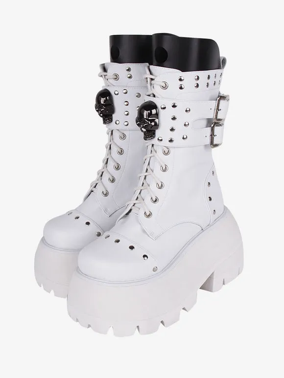 Gothic Lolita Boots PU Leather PU Round Toe Black Lolita Footwear
