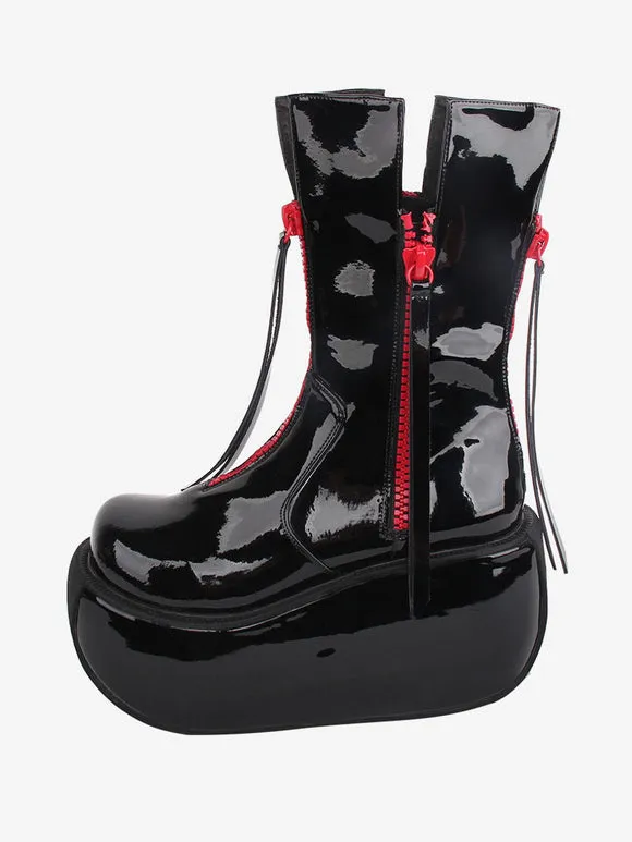 Gothic Lolita Boots PU Leather PU Round Toe Black Lolita Footwear
