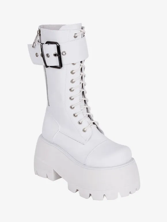 Gothic Lolita Boots PU Leather PU Round Toe Black Lolita Footwear