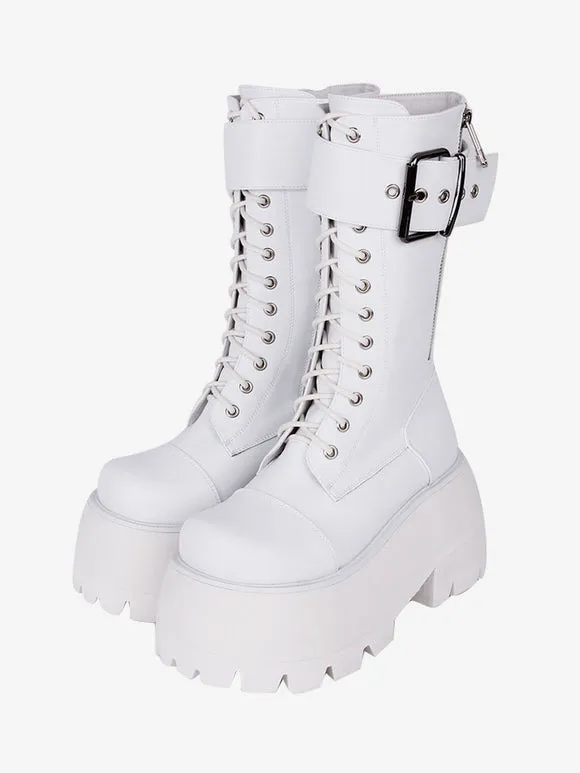 Gothic Lolita Boots PU Leather PU Round Toe Black Lolita Footwear