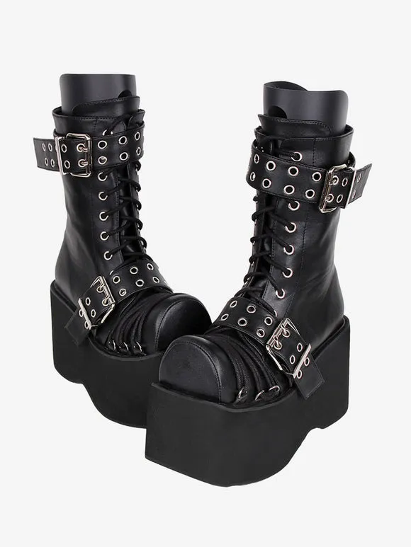 Gothic Lolita Boots PU Leather PU Round Toe Burgundy Lolita Footwear