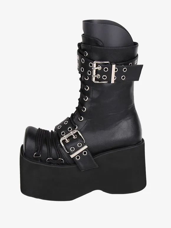 Gothic Lolita Boots PU Leather PU Round Toe Burgundy Lolita Footwear