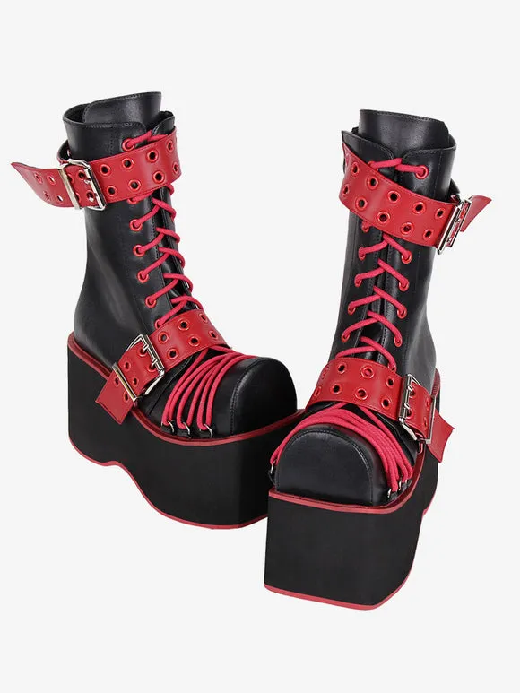 Gothic Lolita Boots PU Leather PU Round Toe Burgundy Lolita Footwear