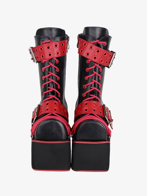 Gothic Lolita Boots PU Leather PU Round Toe Burgundy Lolita Footwear