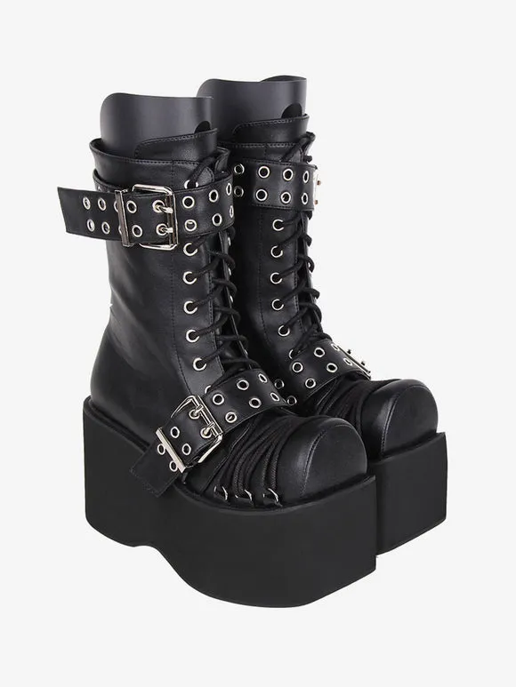 Gothic Lolita Boots PU Leather PU Round Toe Burgundy Lolita Footwear