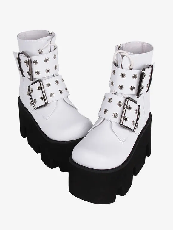 Gothic Lolita Boots PU Leather PU Round Toe White Lolita Footwear