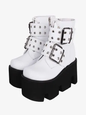 Gothic Lolita Boots PU Leather PU Round Toe White Lolita Footwear