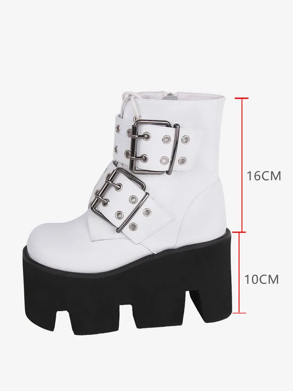 Gothic Lolita Boots PU Leather PU Round Toe White Lolita Footwear
