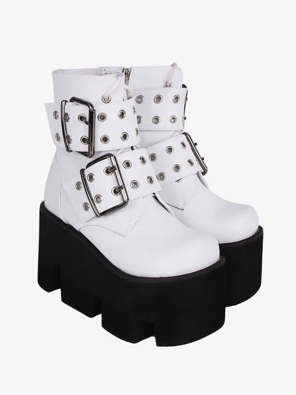 Gothic Lolita Boots PU Leather PU Round Toe White Lolita Footwear