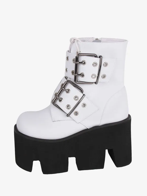 Gothic Lolita Boots PU Leather PU Round Toe White Lolita Footwear