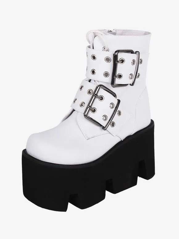 Gothic Lolita Boots PU Leather PU Round Toe White Lolita Footwear