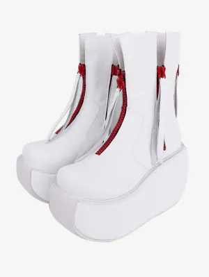 Gothic Lolita Boots PU Leather PU Round Toe White Lolita Footwear