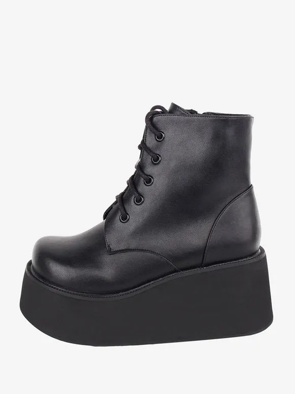 Gothic Lolita Boots PU Leather Round Toe Black Lolita Footwear