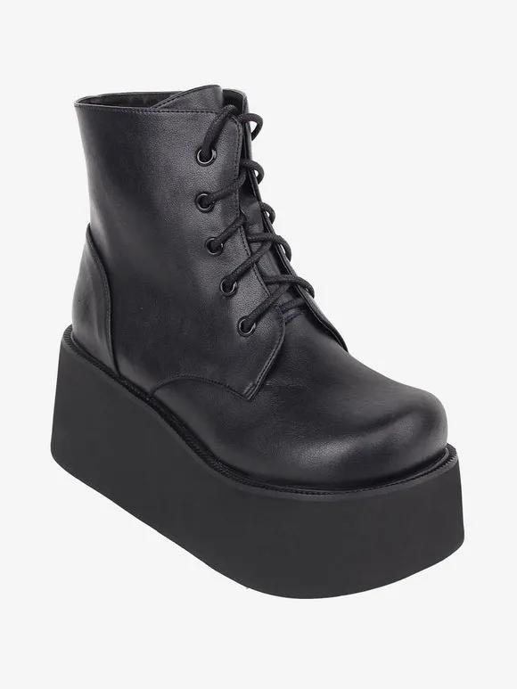 Gothic Lolita Boots PU Leather Round Toe Black Lolita Footwear