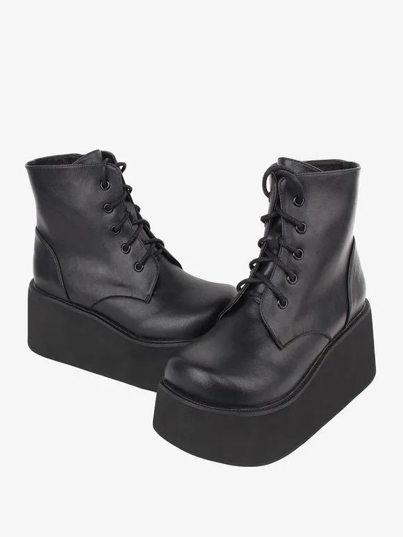 Gothic Lolita Boots PU Leather Round Toe Black Lolita Footwear