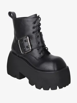 Gothic Lolita Boots White Grommets Metallic Square Toe PU Leather Lolita Footwear