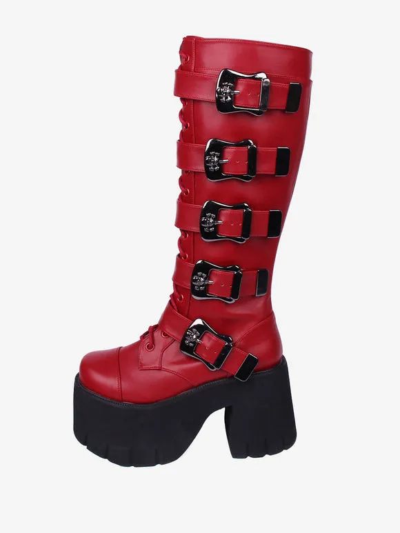 Gothic Lolita Boots White Grommets Skeleton Round Toe PU Leather Lolita Footwear