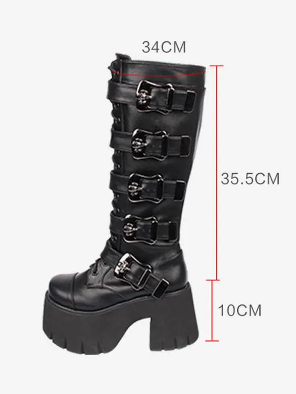 Gothic Lolita Boots White Grommets Skeleton Round Toe PU Leather Lolita Footwear