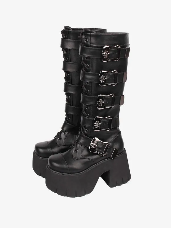 Gothic Lolita Boots White Grommets Skeleton Round Toe PU Leather Lolita Footwear