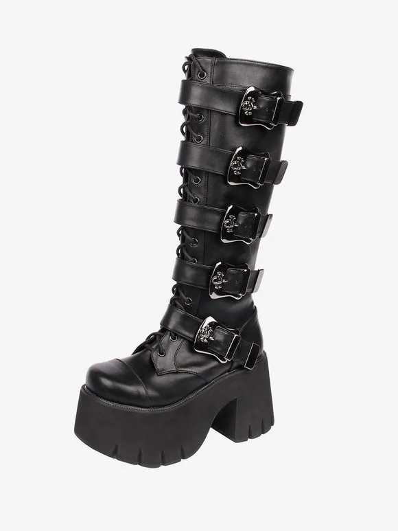 Gothic Lolita Boots White Grommets Skeleton Round Toe PU Leather Lolita Footwear