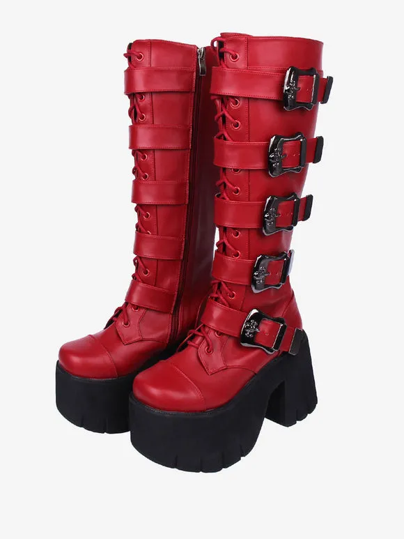 Gothic Lolita Boots White Grommets Skeleton Round Toe PU Leather Lolita Footwear