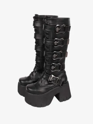 Gothic Lolita Boots White Grommets Skeleton Round Toe PU Leather Lolita Footwear